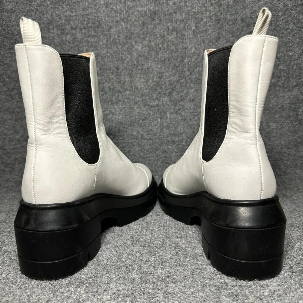 Stuart Weitzman Boots Womens 5C Norah Chelsea Booties White Leather Lug Sole - Picture 5 of 10